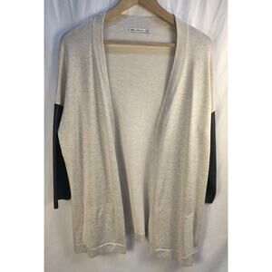 Zara Knit Women's Medium Open Cardigan With Contrasting Faux Black Leather Arms